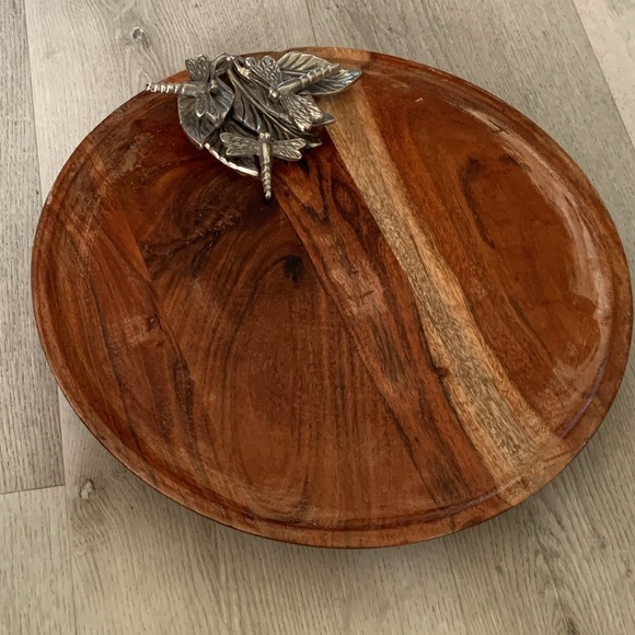 Lazysuzan tray large wooden with dragonfly metal‎ details home decor serving - Picture 1 of 9